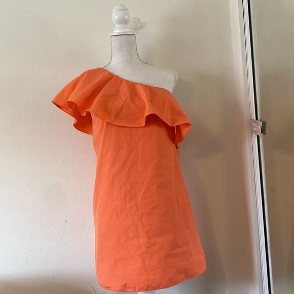NWOT Alice + Olivia “Willie” One-Shoulder Ruffled Tangerine Orange Mini Dress - Picture 4 of 9